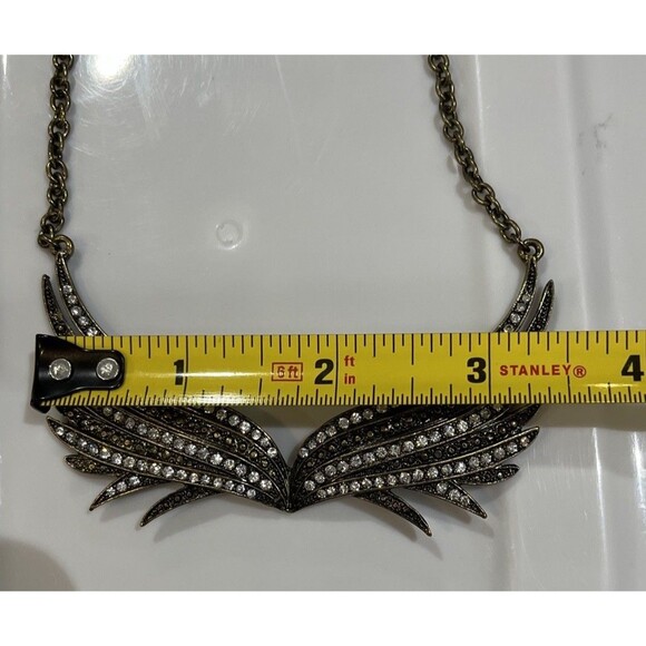 Angel Wings Pendant Necklace Antique Gold CZ Rhinestones Whimsigoth Fairy Grunge - Picture 7 of 8